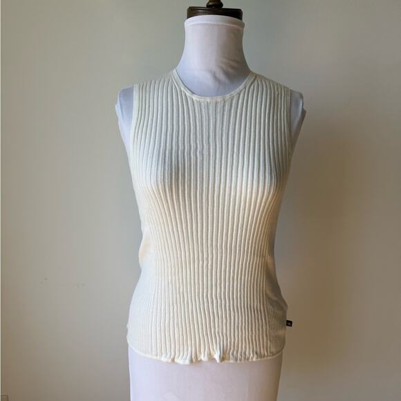 CALVIN KLEIN CREAM RIBBED SMOOTH COTTON SWEATER TANK TOP LARGE SP4O583222 - Picture 9 of 10